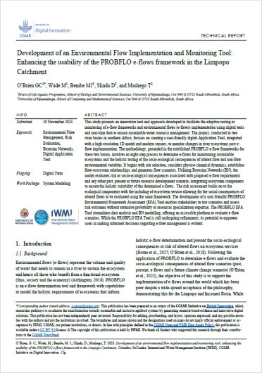 Development of an environmental flow implementation and monitoring tool: enhancing the usability of the PROBFLO e-flows framework in the Limpopo Catchment (02/13/2024) 