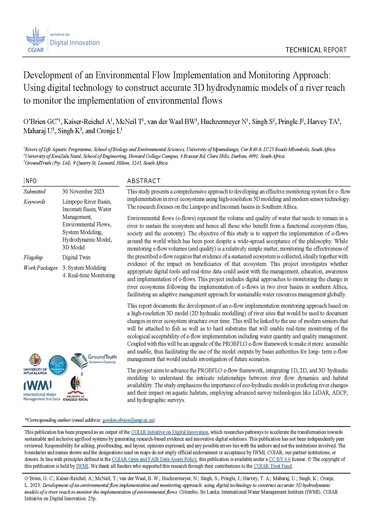 Development of an environmental flow implementation and monitoring approach: using digital technology to construct accurate 3D hydrodynamic models of a river reach to monitor the implementation of environmental flows (02/16/2024) 
