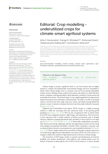 Crop modelling - underutilized crops for climate-smart agrifood systems. Editorial (02/29/2024) 