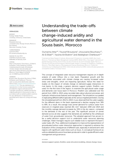 Understanding the trade-offs between climate change-induced aridity and agricultural water demand in the Souss Basin, Morocco (04/30/2024) 