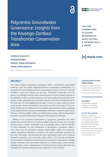 Polycentric groundwater governance: insights from the Kavango-Zambezi Transfrontier Conservation Area (04/30/2024) 