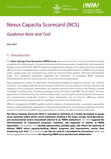 Nexus Capacity Scorecard (NCS): guidance note and tool (05/06/2024) 