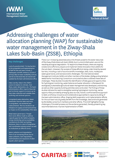 Addressing challenges of water allocation planning (WAP) for sustainable water management in the Ziway-Shala Lakes Sub-Basin (ZSSB), Ethiopia (03/30/2024) 