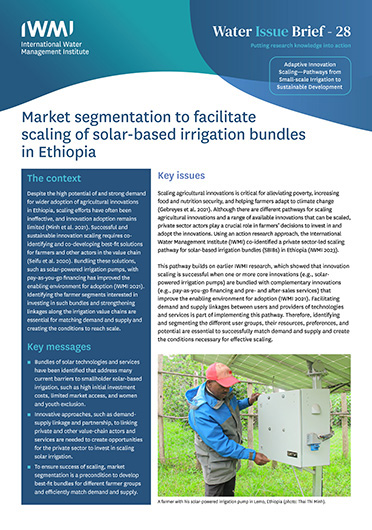 Market segmentation to facilitate scaling of solar-based irrigation bundles in Ethiopia. Adaptive Innovation Scaling - Pathways from Small-scale Irrigation to Sustainable Development (04/30/2024) 