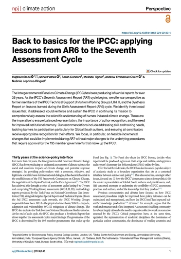 Back to basics for the IPCC: applying lessons from AR6 to the Seventh Assessment Cycle (06/30/2024) 